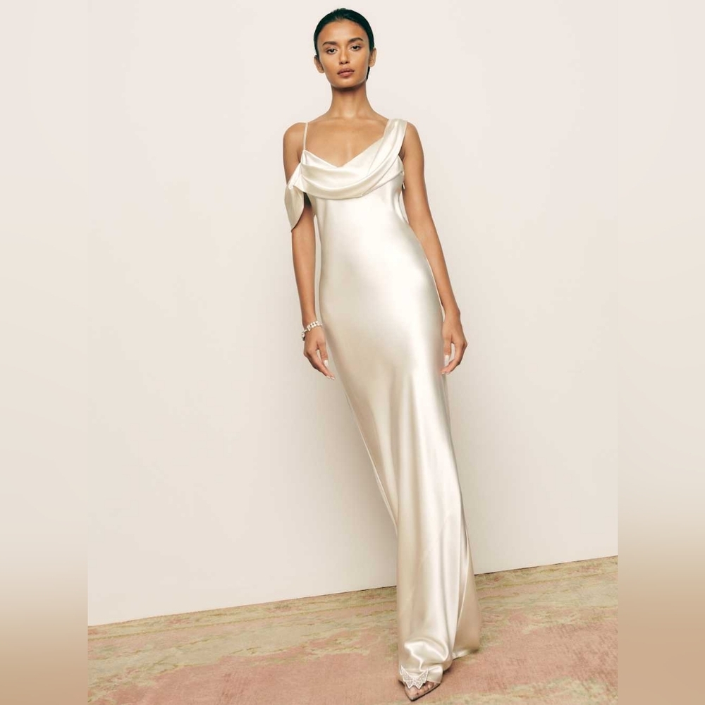 Reformation Ronda Silk Dress in Cream